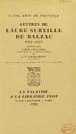 Lettres de Laure de Surville de Balzac : 1831 - 1837