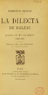 La  dilecta de Balzac : Balzac et Mme de Berny : 1820-1836