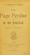 Une page perdue de H. de Balzac : notes et documents