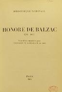 Honoré de Balzac : 1799-1850 : exposition organisée pour commémorer le centenaire de sa mort