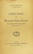 Défense des humanités gréco-latines : discours prononcé à la Chambre des Députés le vingt-sept Juin 1922