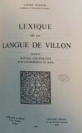 Lexique de la langue de Villon ; précédé de, Notes critiques pour l'établissement du texte