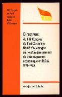 Directives du VIIIe Congrès du Parti socialiste unifié d'Allemagne sur le plan quinquennal de développement économique en RDA, 1971-1975