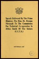 Speech delivered by the Prime minister, the hon. Dr. Kwame Nkrumah to the Commission for technical co-operation in Africa South of the Sahara (CCTA) : 19th february, 1958
