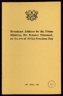 Broadcast address by the Prime minister, Dr. Kwame Nkrumah, on the eve of Africa Freedom Day : 14th april, 1959
