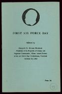 First Air Force day : address by Osagyefo Dr. Kwame Nkrumah president of the Republic of Ghana and supreme commander, Ghana Armed Forces at the Air Force day celebrations, Takoradi, october 24, 1964