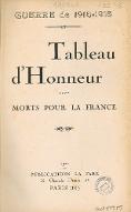 Tableau d'honneur : Morts pour la France - guerre de 1914-1918