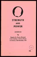Strength and power : address by Osagyefo, Dr. Kwame Nkrumah at the Academy of Sciences Dinner on saturday, 30th november, 1963
