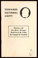 Toward national unity : Christmas and New Year's messages broadcast to the Nation by Ogasyefo the President