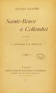 Lettres inédites de Sainte-Beuve à Collombet