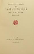 Oeuvres complètes du Marquis de Sade : édition définive