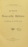 Le  texte de la "Nouvelle Héloïse" et les éditions du XVIIIe siècle