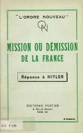 Mission ou démission de la France : réponse à Hitler