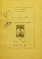 Le  bi-centenaire de Jean-Jacques Rousseau