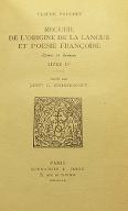 Recueil de l'origine de la langue et poésie françoise : rymes [sic] et romans, livre 1er
