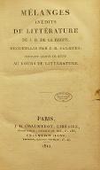 Mélanges inédits de littérature de J. B. de La Harpe : pouvant servir de suite au Cours de littérature