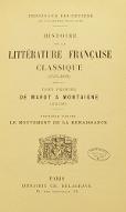 Histoire de la littérature française classique (1515-1830) : de Marot à Montaigne (1515-1595)