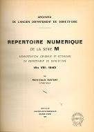 Répertoire numérique de la série M : administration générale et économie du département de Seine-et-Oise, an VIII-1940