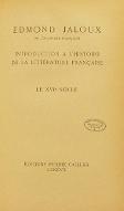 Introduction à l'histoire de la littérature française : le XVIe siècle