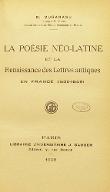 La  poésie néo-latine et la renaissance des lettres antiques en France (1500-1549)