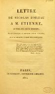 Lettre de Nicolas Boileau à M. Étienne, auteur des "Deux gendres", en lui envoyant sa septième épître à Racine, sur le profit à tirer des critiques