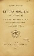 Etudes morales et littéraires à propos de Lord Byron