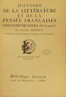 Histoire de la littérature et de la pensée françaises contemporaines : 1870-1925