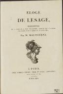 Éloge de Lesage, discours qui a partagé le prix d'éloquence, décerné par l'Académie Française, dans sa séance du 24 août 1822. Recueil factices d'imprimés. 1811-1825