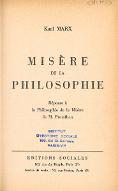 Misère de la philosophie : réponse à la Philosophie de la misère de M. Proudhon