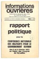 Rapport politique pour la Conférence nationale  des militants pour le gouvernement ouvrier des 5 et 6 février 1972 au Palais des congrès de Versailles