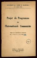 Projet de programme de l'Internationale communiste adopté par la Commission du programme du CE de l'IC, le 25 mai 1928