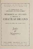 Mémoires et lettres de Madame de Chateaubriand : un complément aux "Mémoires d'outre-tombe"