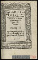Aristotelis De anima libri tres, ad Cosman Medicen, interprete Joanne Argyropylo.. = De l'âme, 1536, latin