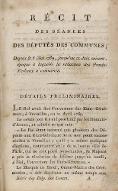 Récit des séances des députés des Communes ; Depuis le 5 Mai 1789, jusqu'au 12 juin suivant, époque à laquelle la rédaction des Procès-Verbaux a commencé