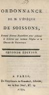 Ordonnance de M. l'Evêque de Soissons, portant diverses dispositions pour prévenir le schisme qui menace l'église et le diocèse de Soissons