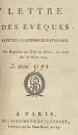 Lettre des évêques députés à l'Assemblée nationale, en réponse au bref du pape, en date du 10 mars 1791