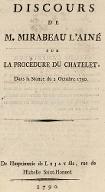 Discours de M. Mirabeau l'Aîné sur la procédure du Châtelet, dans la séance du 2 octobre 1790