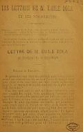 Les  lettres de M. Emile Zola et les poursuites