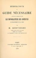 Mémorandum ou Guide nécessaire à ceux qui voudront écrire les monographies des communes du département de la Seine
