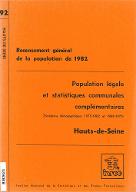 Recensement général de la population de 1982 : population légale et statistiques communales complémentaires, évolutions démographiques 1975-1982 et 1968-1975, Hauts-de-Seine