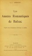 Les  années romantiques de Balzac