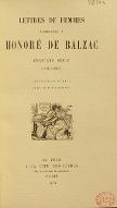Lettres de femmes adressées à Honoré de Balzac : première série : 1832-1836. Les cahiers balzaciens