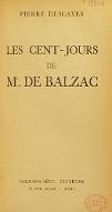 Les  cent-jours de Mr de Balzac