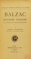 Balzac : historien français et écrivain régionaliste